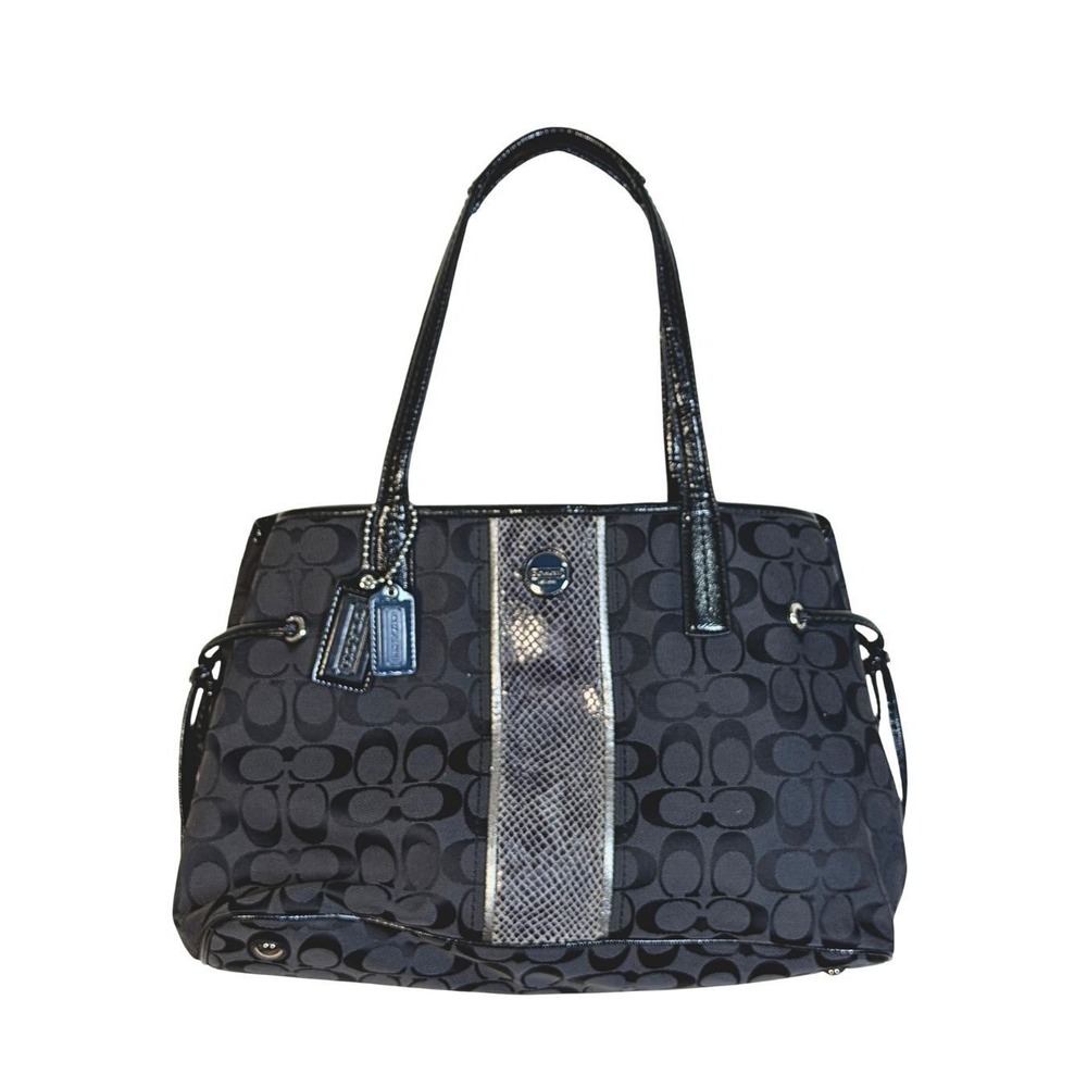 Coach Signature Canvas Tote Black Grey Snakeskin Stripe F24882 Handbag